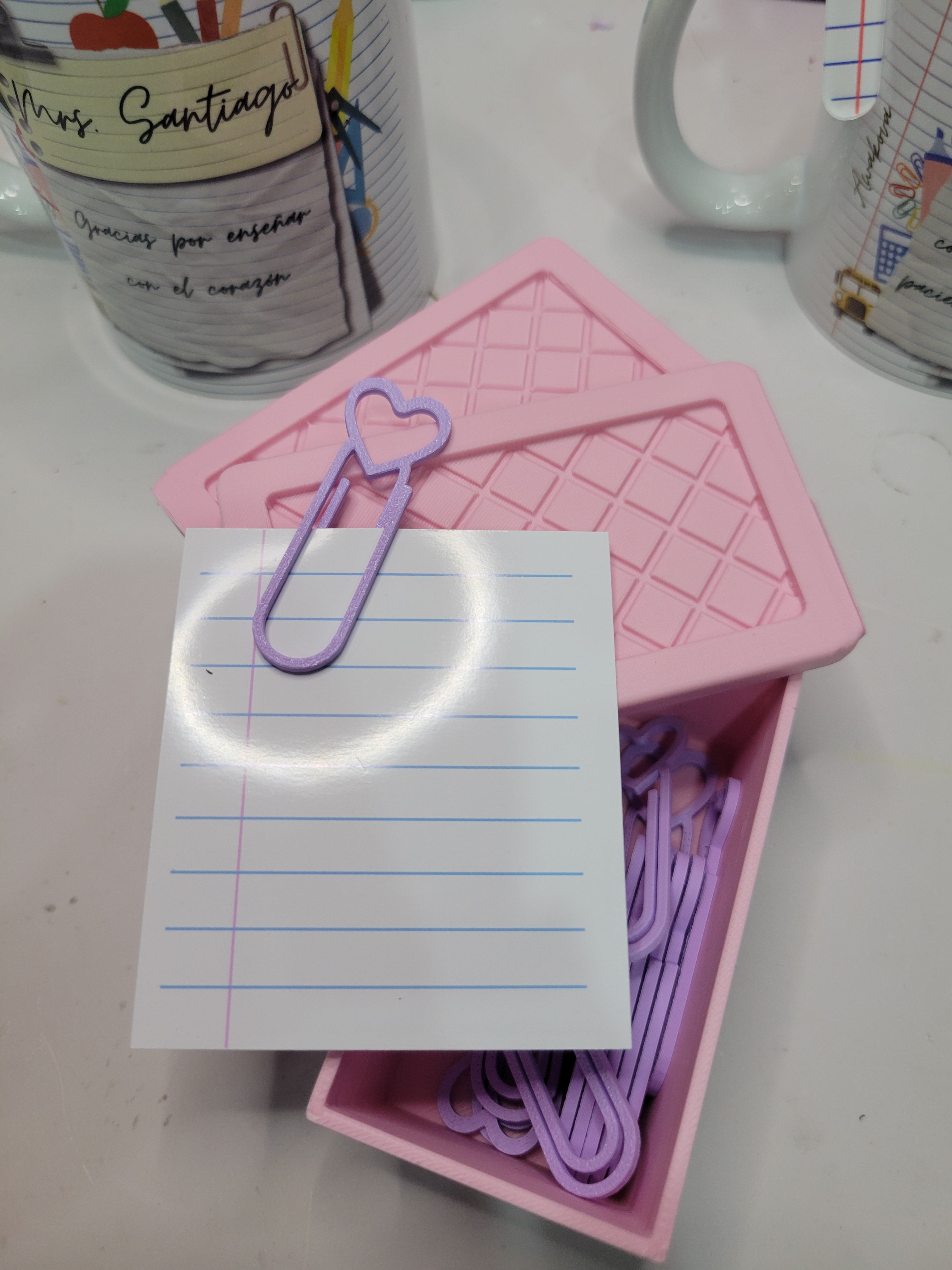 🎀 Mini Organizador Rosa con 25 Paper Clips Decorativos
